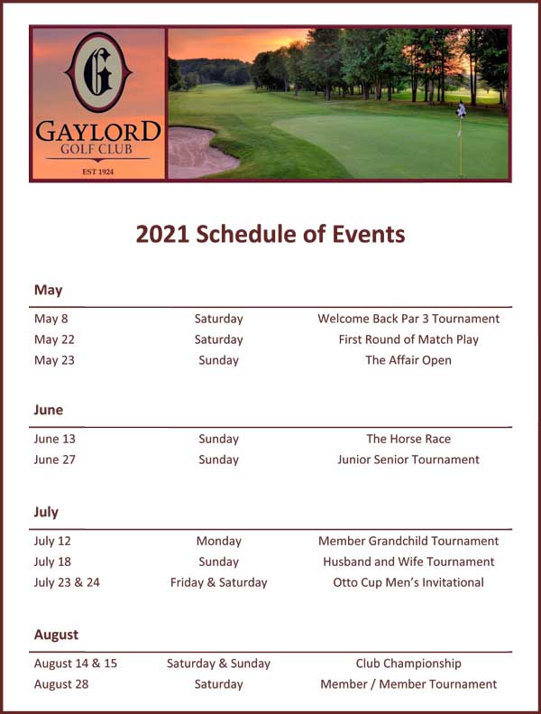 Schedule of Events Gaylord Country Club